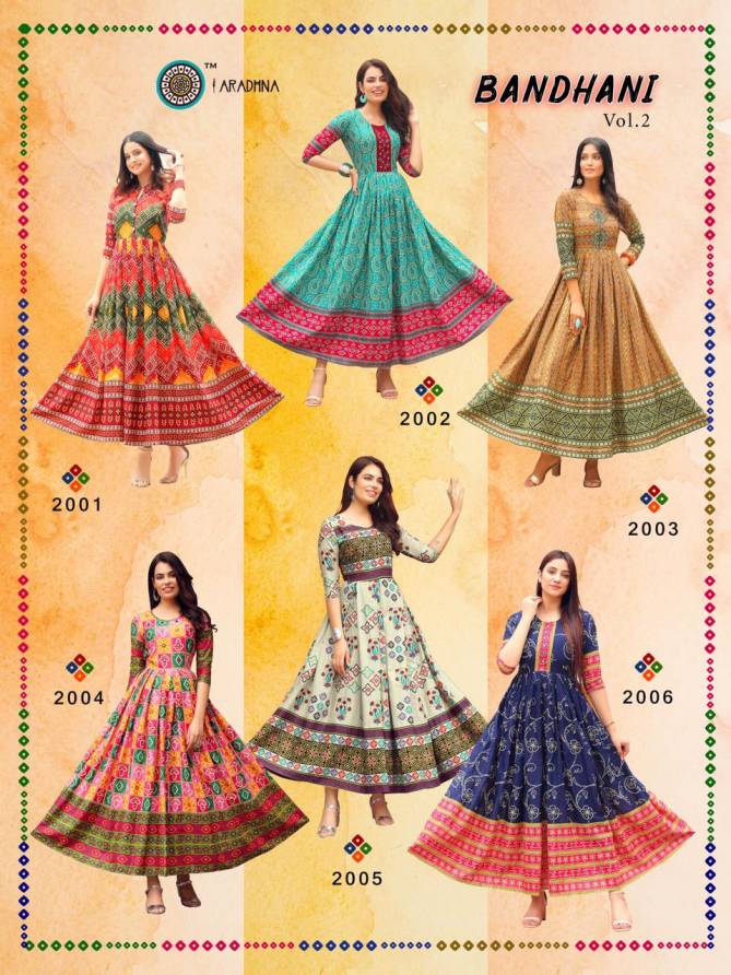 Aradhna Bandhani 2 Heavy Cotton Printed Festive Wear Anarkali Long Kurtis Collection
